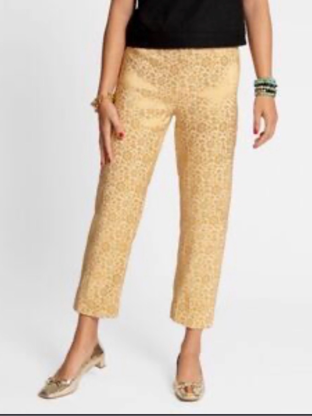 Frances Valentine Gold Floral Jacquard Petrie Pant Size 6